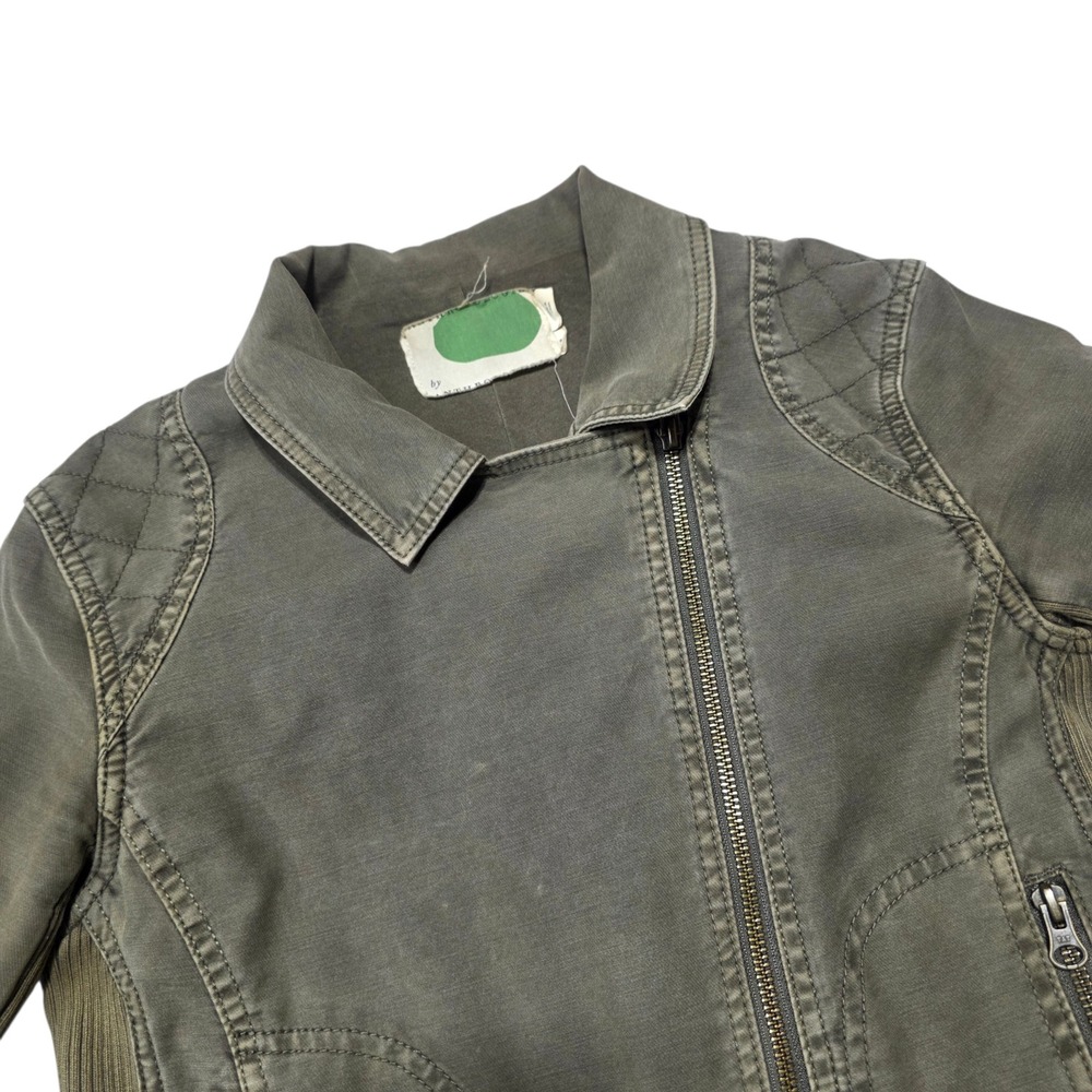 Anthropologie Moto Jacket Women XS Olive Green Utility Military Quilted